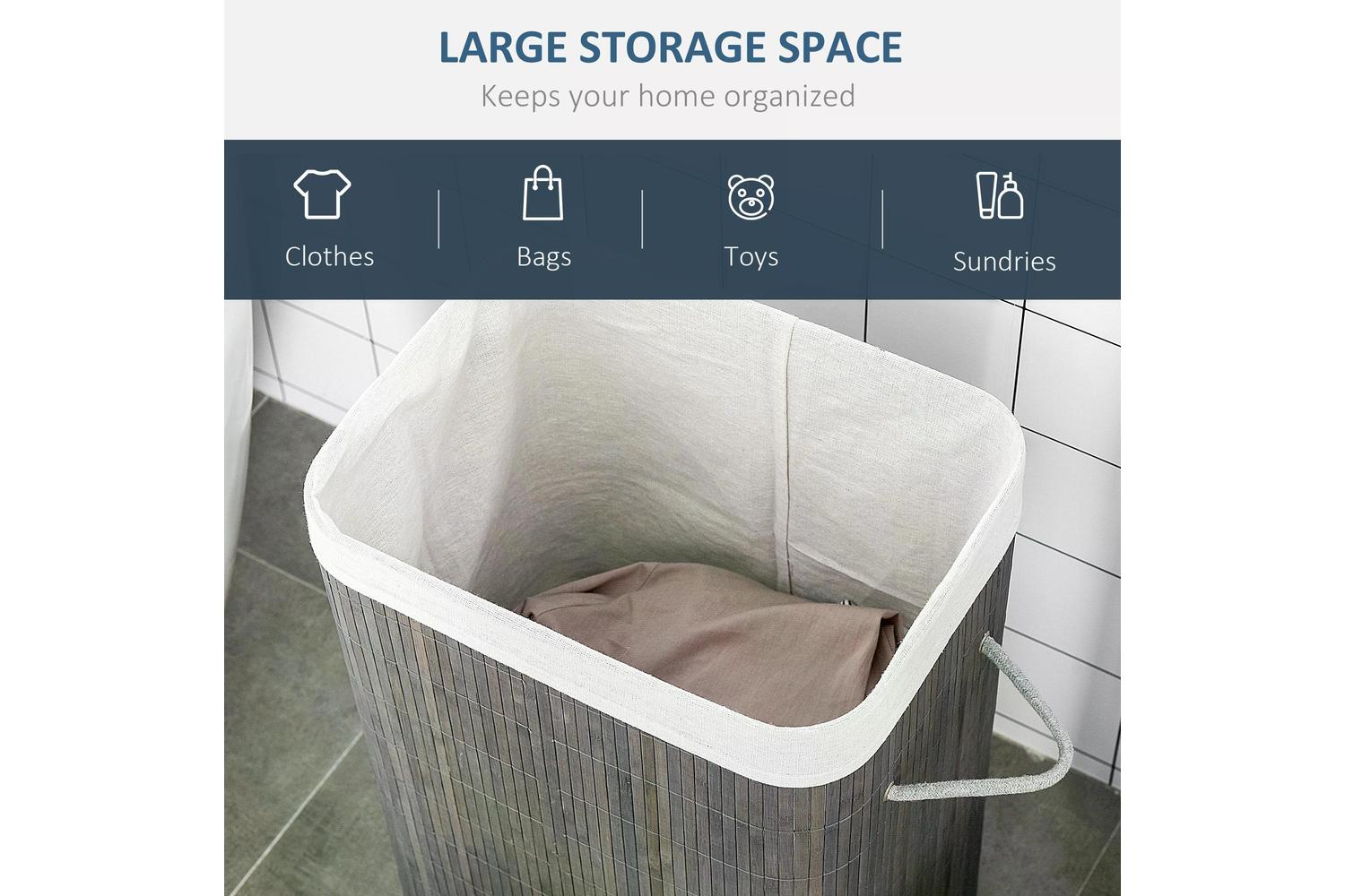 Homcom Bamboo Laundry Hamper with Lid | Grey-5
