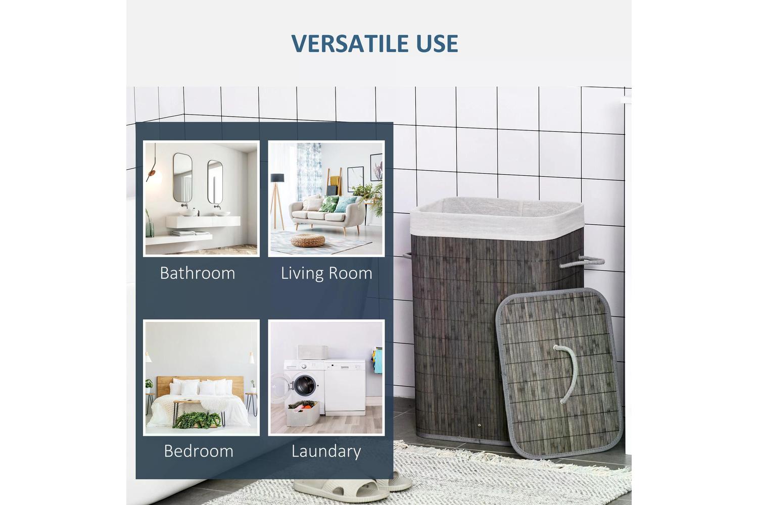 Homcom Bamboo Laundry Hamper with Lid | Grey-6