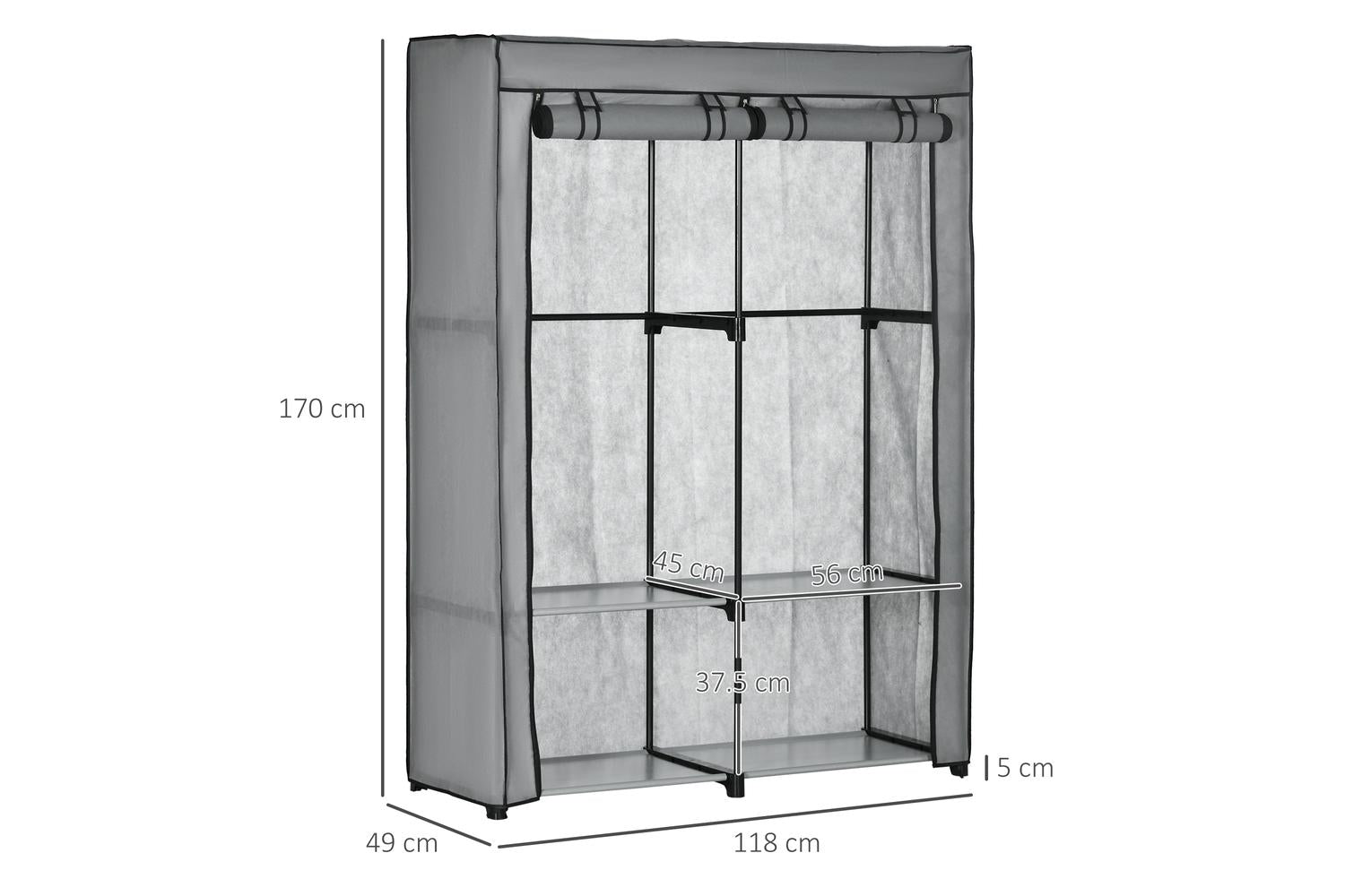 Homcom Portable Fabric Cabinet Wardrobe | Light/Grey-2