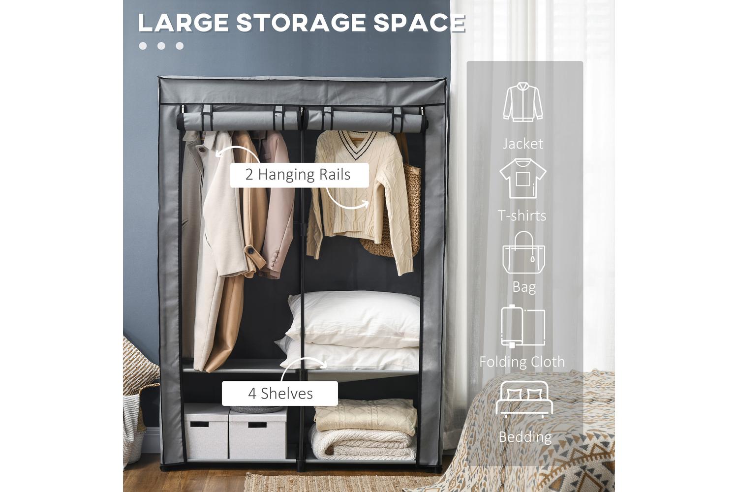 Homcom Portable Fabric Cabinet Wardrobe | Light/Grey-3