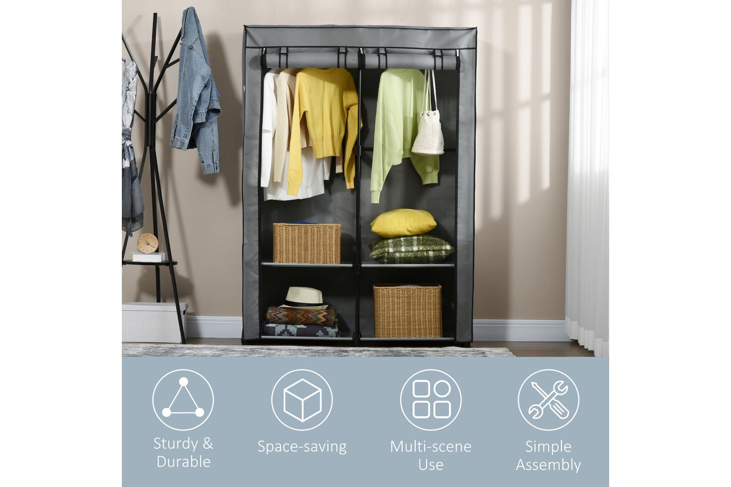 Homcom Portable Fabric Cabinet Wardrobe | Light/Grey-5