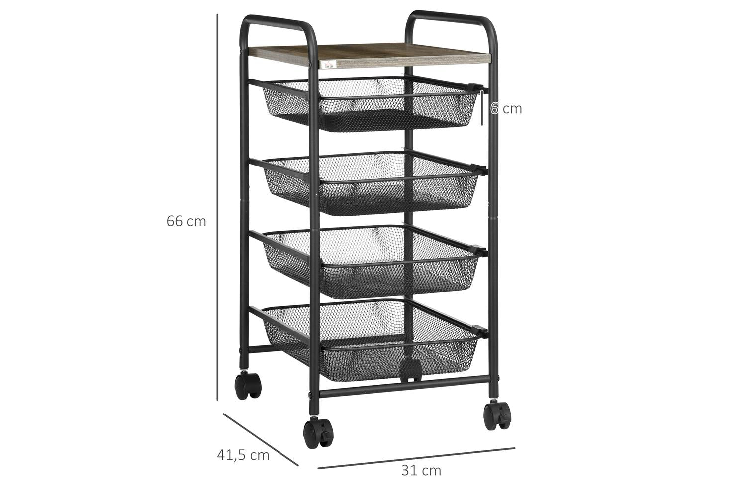 Homcom Kitchen Storage Trolley on Wheels | Black-2