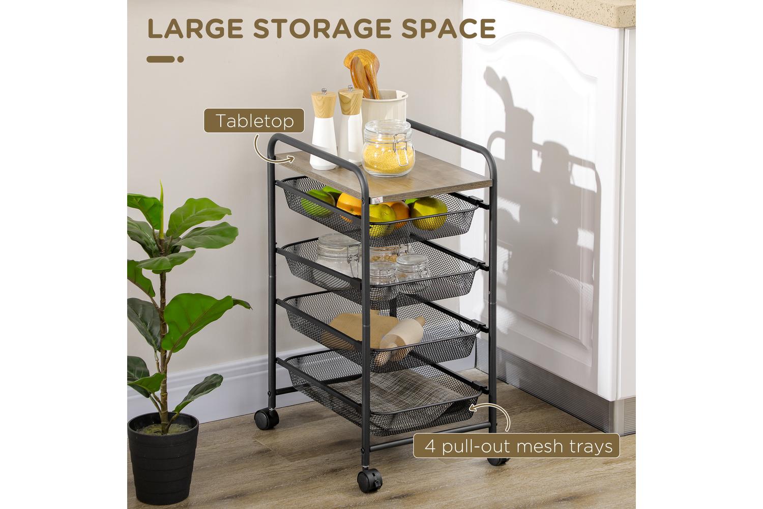 Homcom Kitchen Storage Trolley on Wheels | Black-3