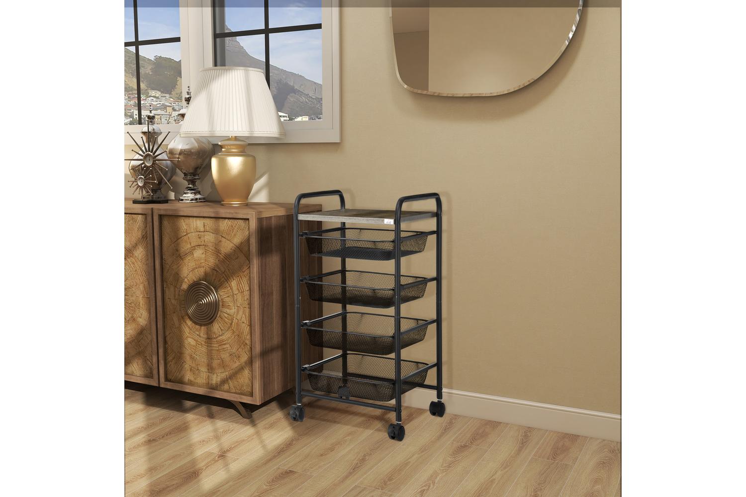 Homcom Kitchen Storage Trolley on Wheels | Black-6