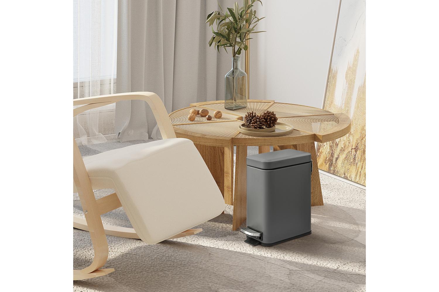 Homcom Steel Silent and Gentle Open Pedal Bin | Grey/Black-2