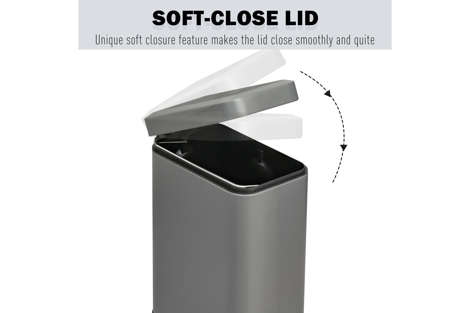 Homcom Steel Silent and Gentle Open Pedal Bin | Grey/Black-3