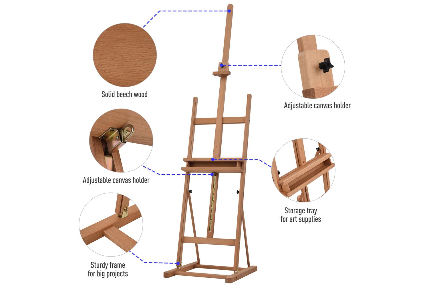 Vinsetto Art Studio Easel with Canvas Holder Pencil Case | Natural-4