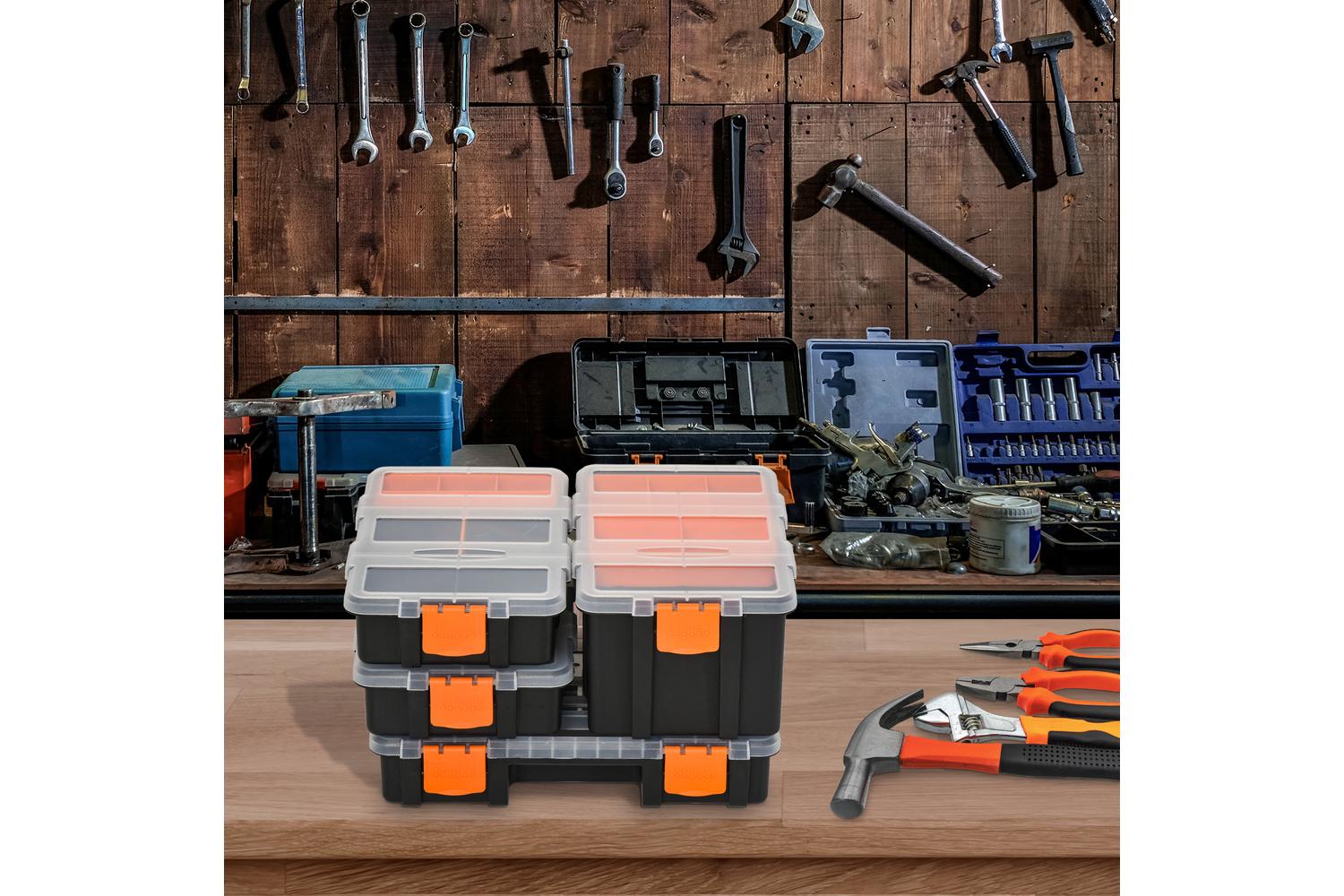 Durhand Tool & Hardware Storage Boxes | Black/Orange | Pack of 4