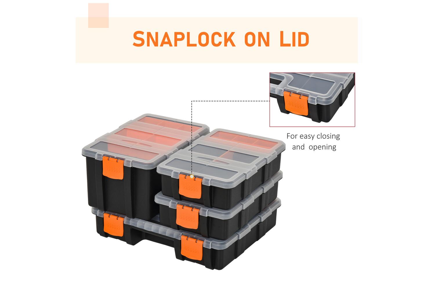 Durhand Tool & Hardware Storage Boxes | Black/Orange | Pack of 4-5