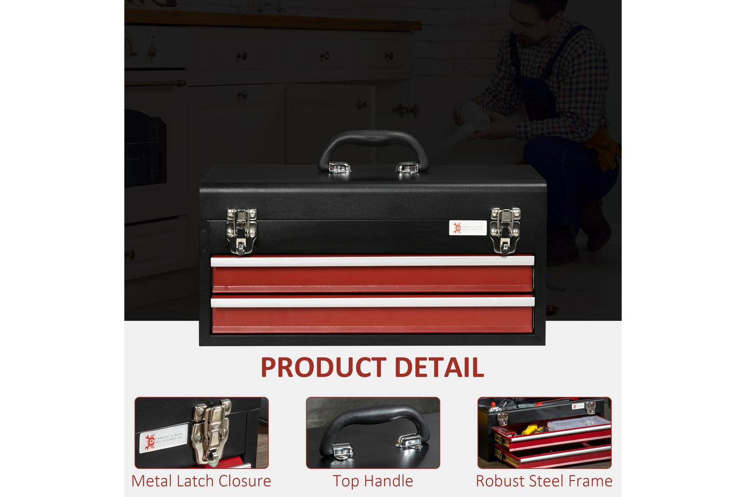 Durhand Lockable Tool Box with Ball Bearing | Black/Red-3