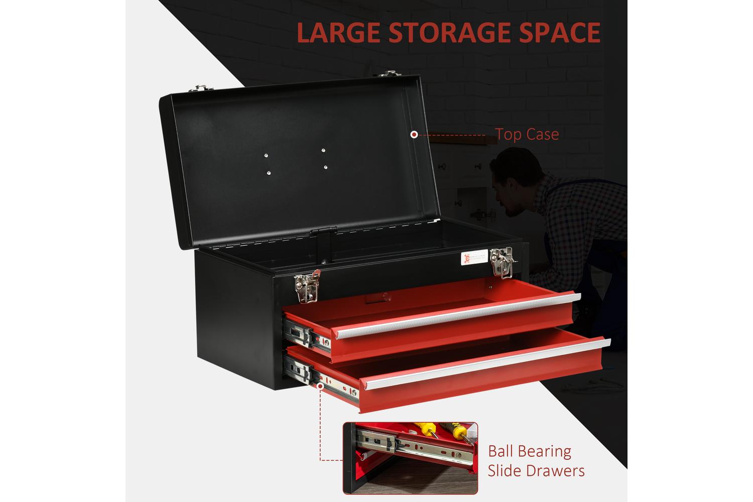 Durhand Lockable Tool Box with Ball Bearing | Black/Red-4