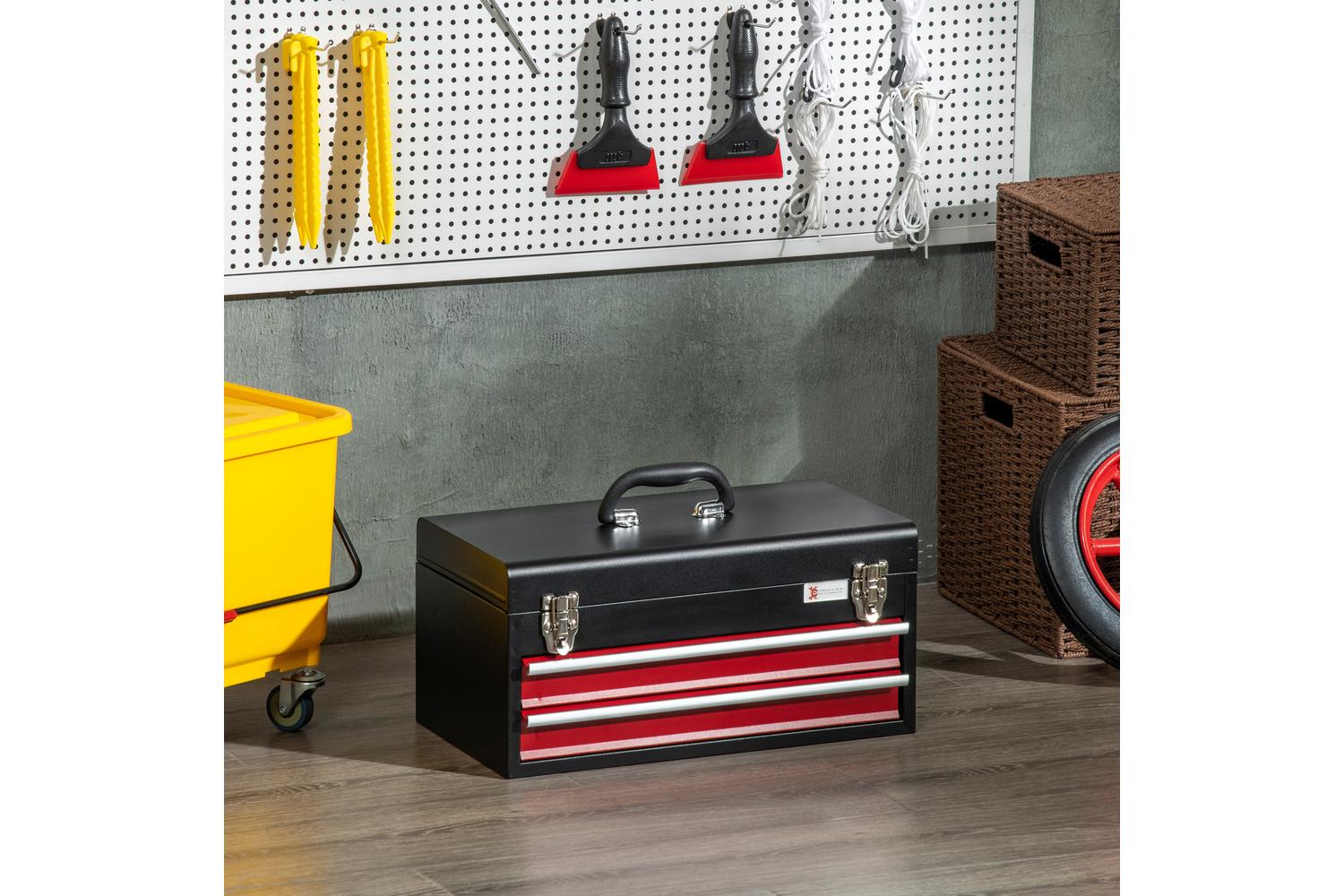 Durhand Lockable Tool Box with Ball Bearing | Black/Red-5