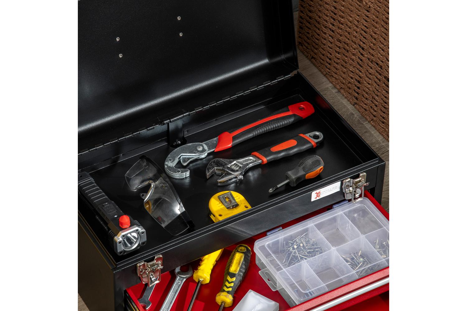 Durhand Lockable Tool Box with Ball Bearing | Black/Red-6
