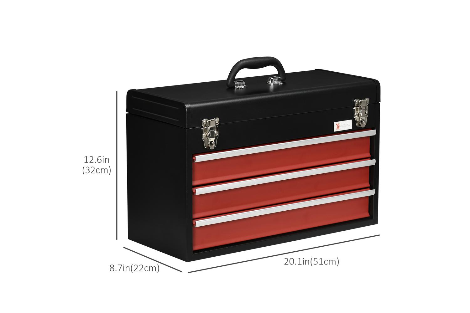 Durhand 3 Drawer Lockable Metal Tool Box with Ball Bearing | Black/Red-2
