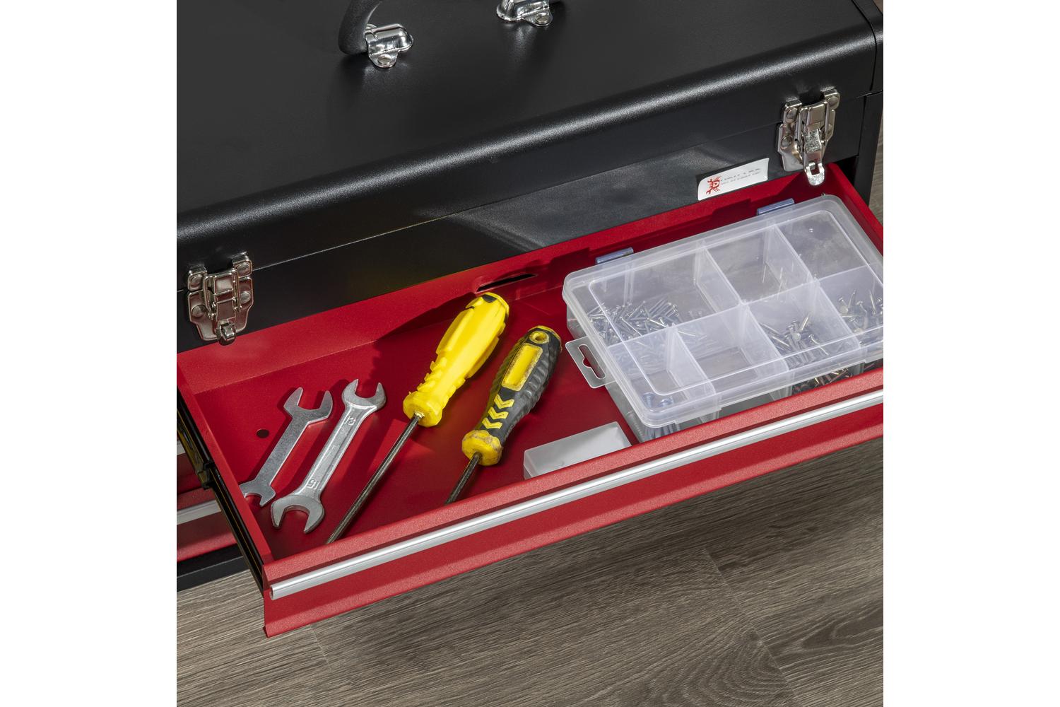 Durhand 3 Drawer Lockable Metal Tool Box with Ball Bearing | Black/Red-6