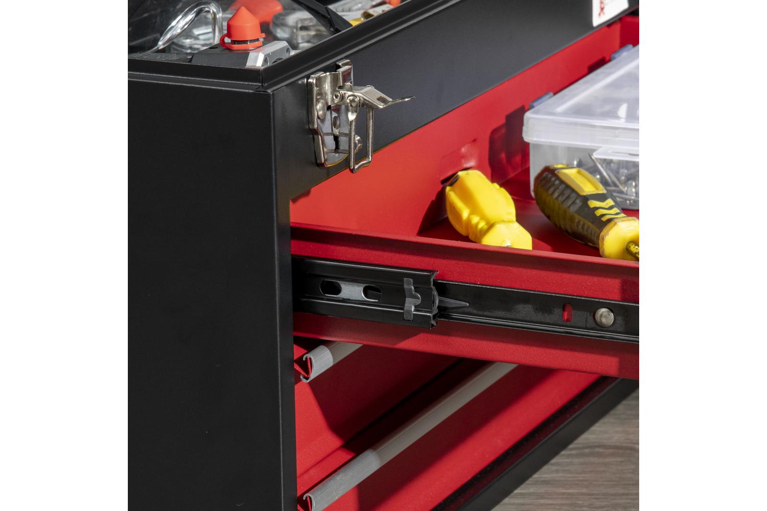 Durhand 3 Drawer Lockable Metal Tool Box with Ball Bearing | Black/Red-8