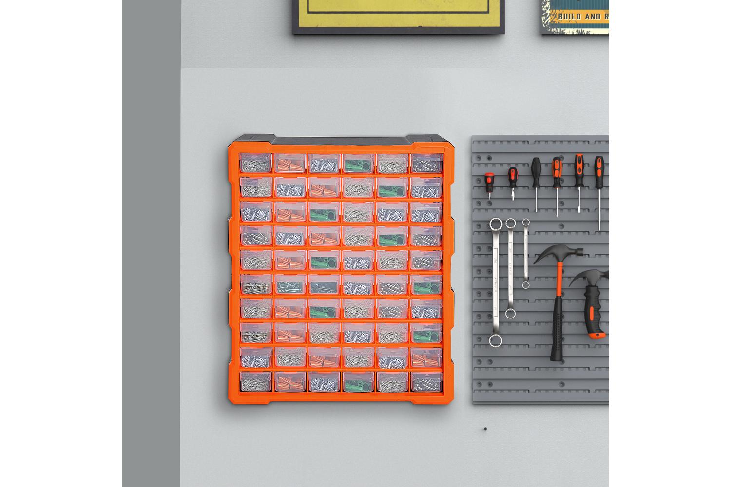 Durhand 60 Drawers Wall Mount Tools Storage Cabinet | Orange