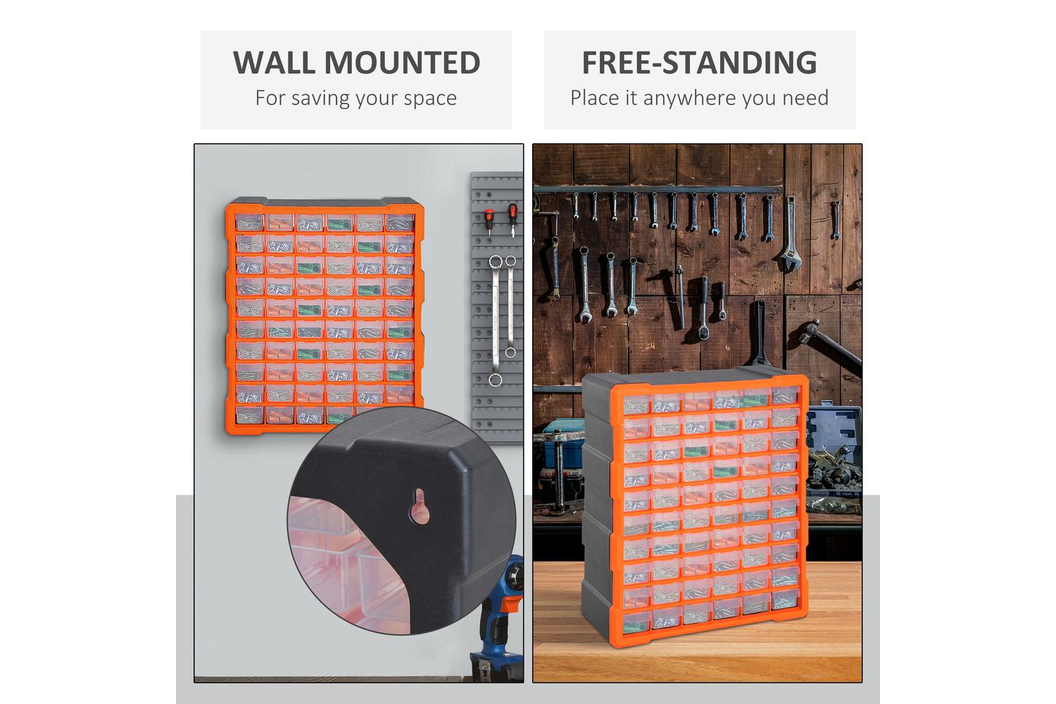 Durhand 60 Drawers Wall Mount Tools Storage Cabinet | Orange-4