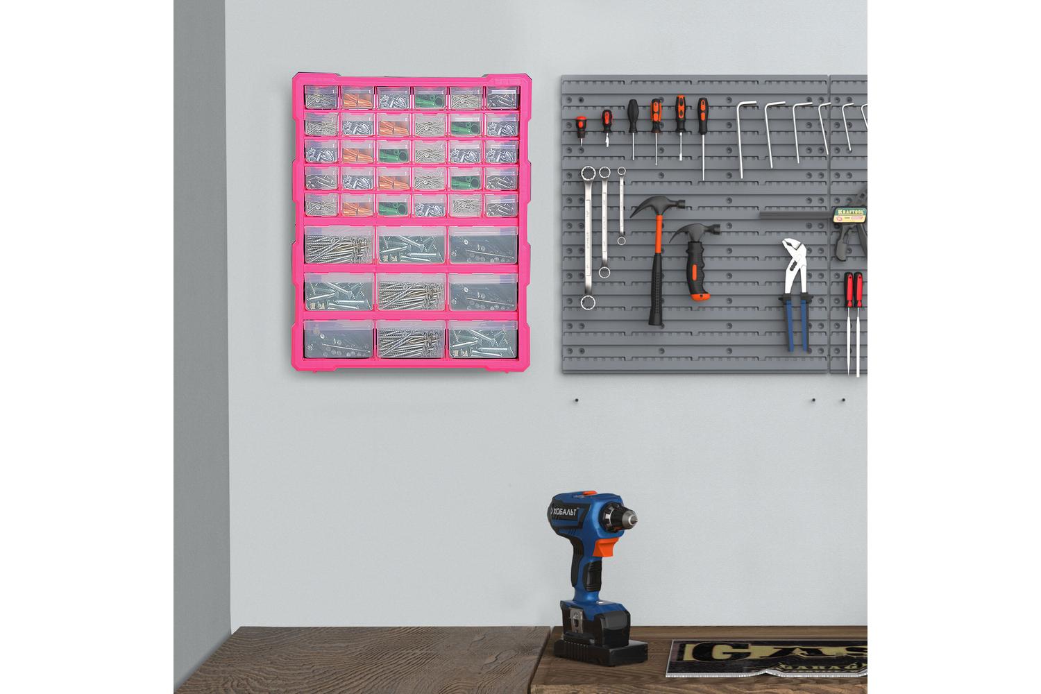 Durhand 39 Drawers Wall Mount Tools Storage Cabinet | Rose Red