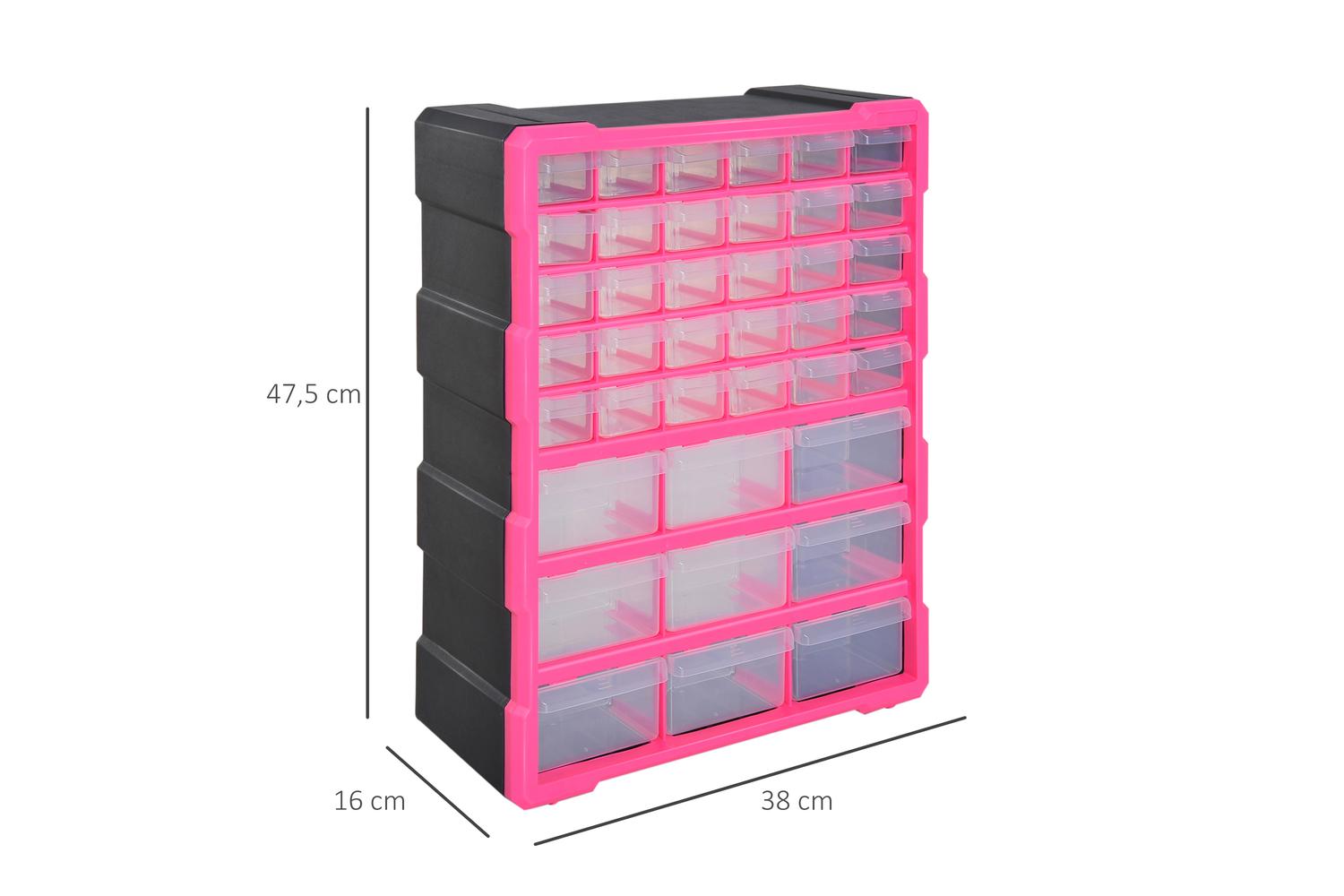 Durhand 39 Drawers Wall Mount Tools Storage Cabinet | Rose Red-2
