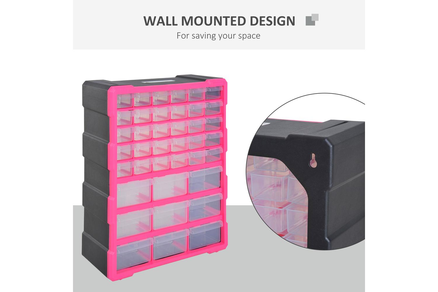 Durhand 39 Drawers Wall Mount Tools Storage Cabinet | Rose Red-3