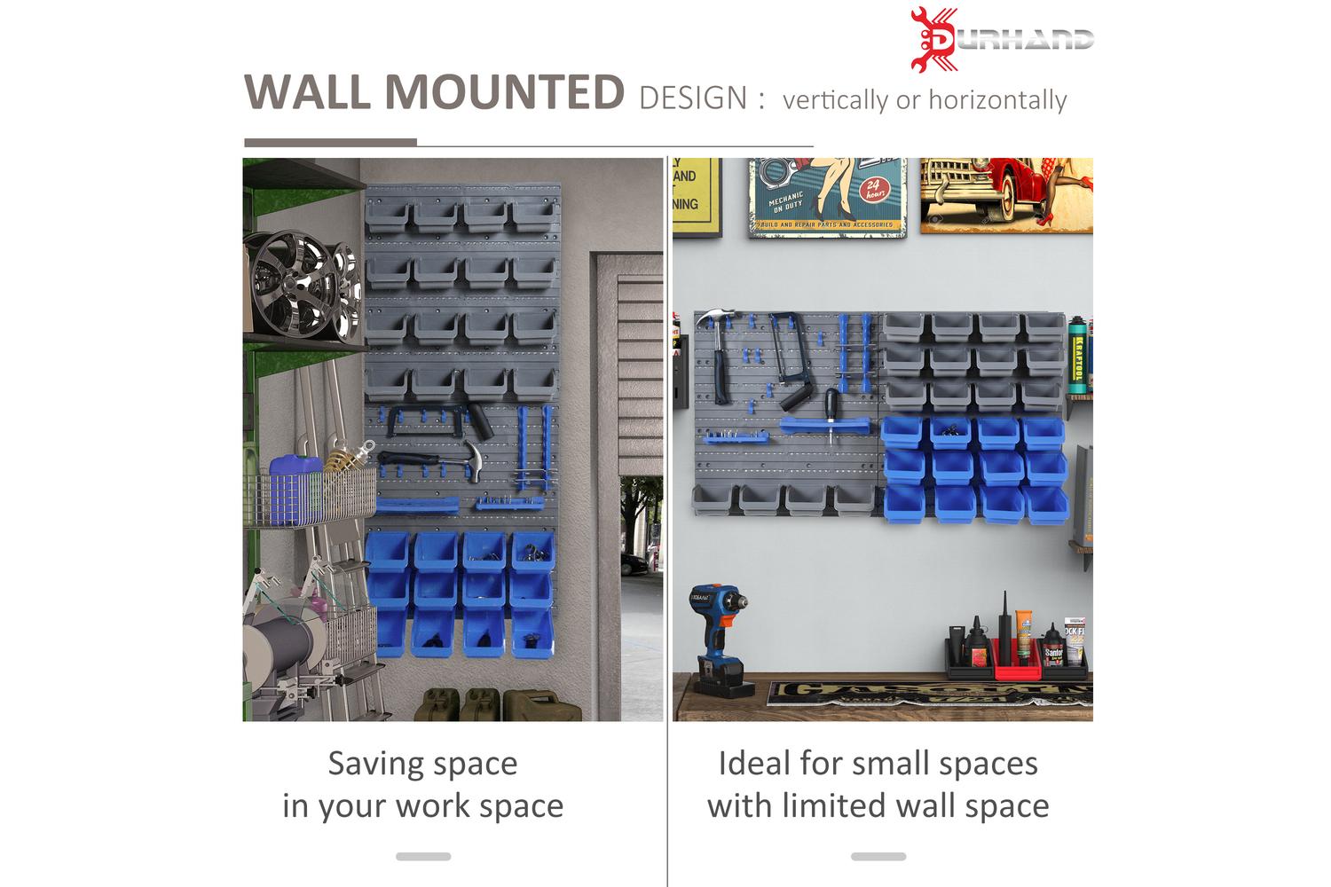 Durhand Wall Mounted Tool Organizer Rack Kit | Blue/Grey | 44 Pieces-3