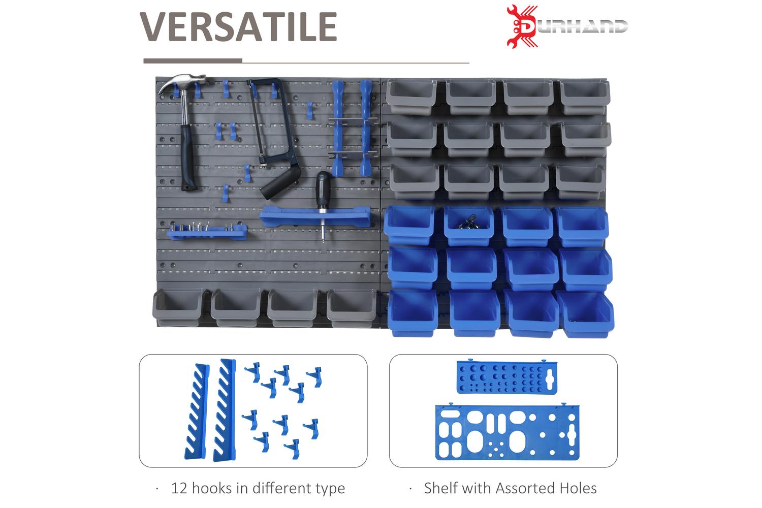 Durhand Wall Mounted Tool Organizer Rack Kit | Blue/Grey | 44 Pieces-5