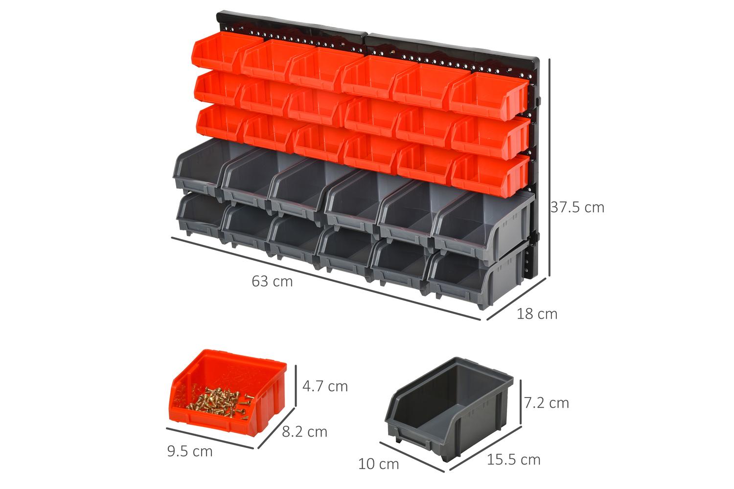 Durhand Wall Mounted 30 Compartment Tool Hardware Organiser | Red/Grey-2