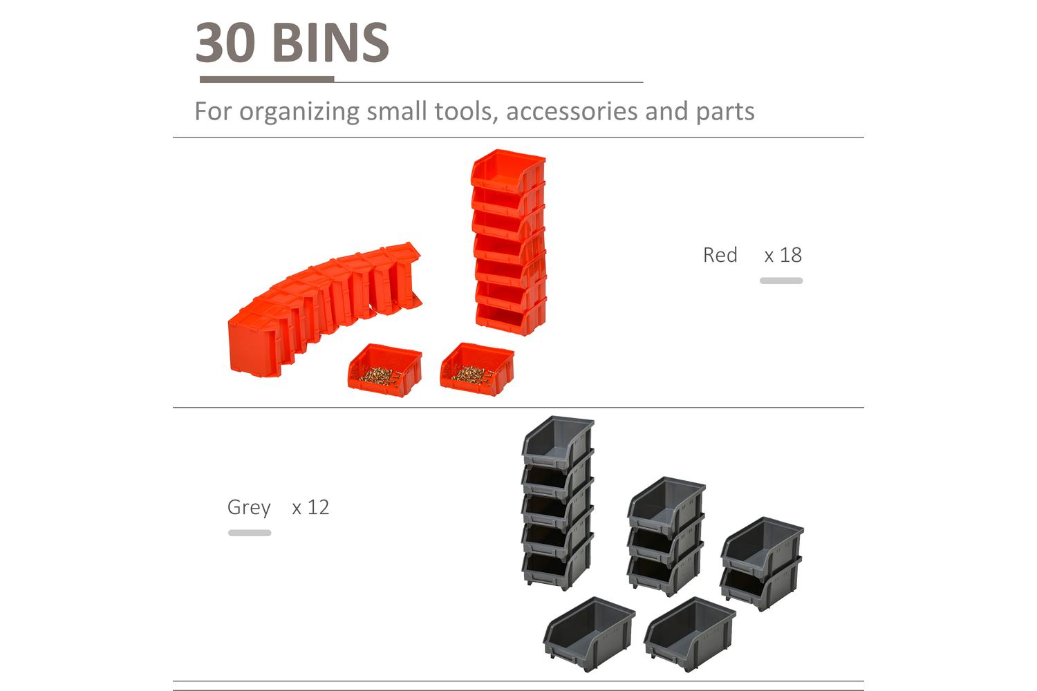 Durhand Wall Mounted 30 Compartment Tool Hardware Organiser | Red/Grey-5