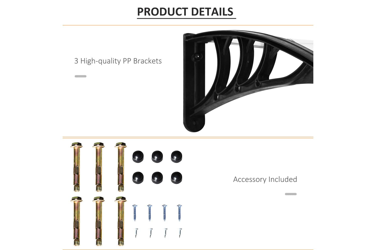 Outsunny Front Door Outdoor Patio with Bracket | Clear/Black-4