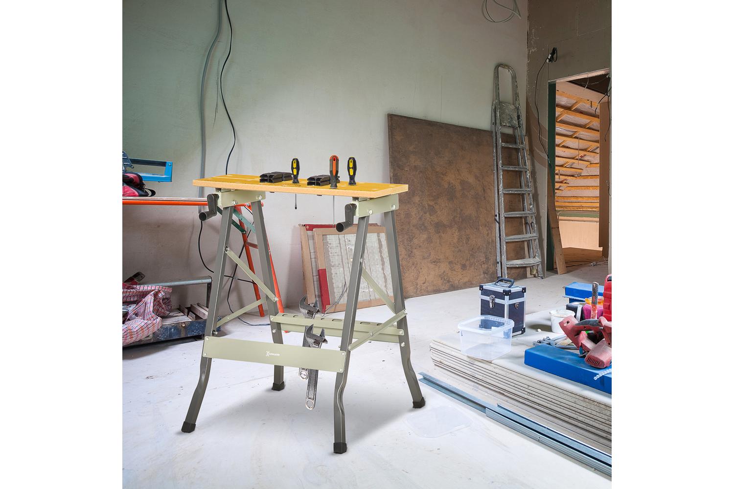 Durhand Saw Horse Folding Clamp Table with Adjustable Clamping Pegs | Grey