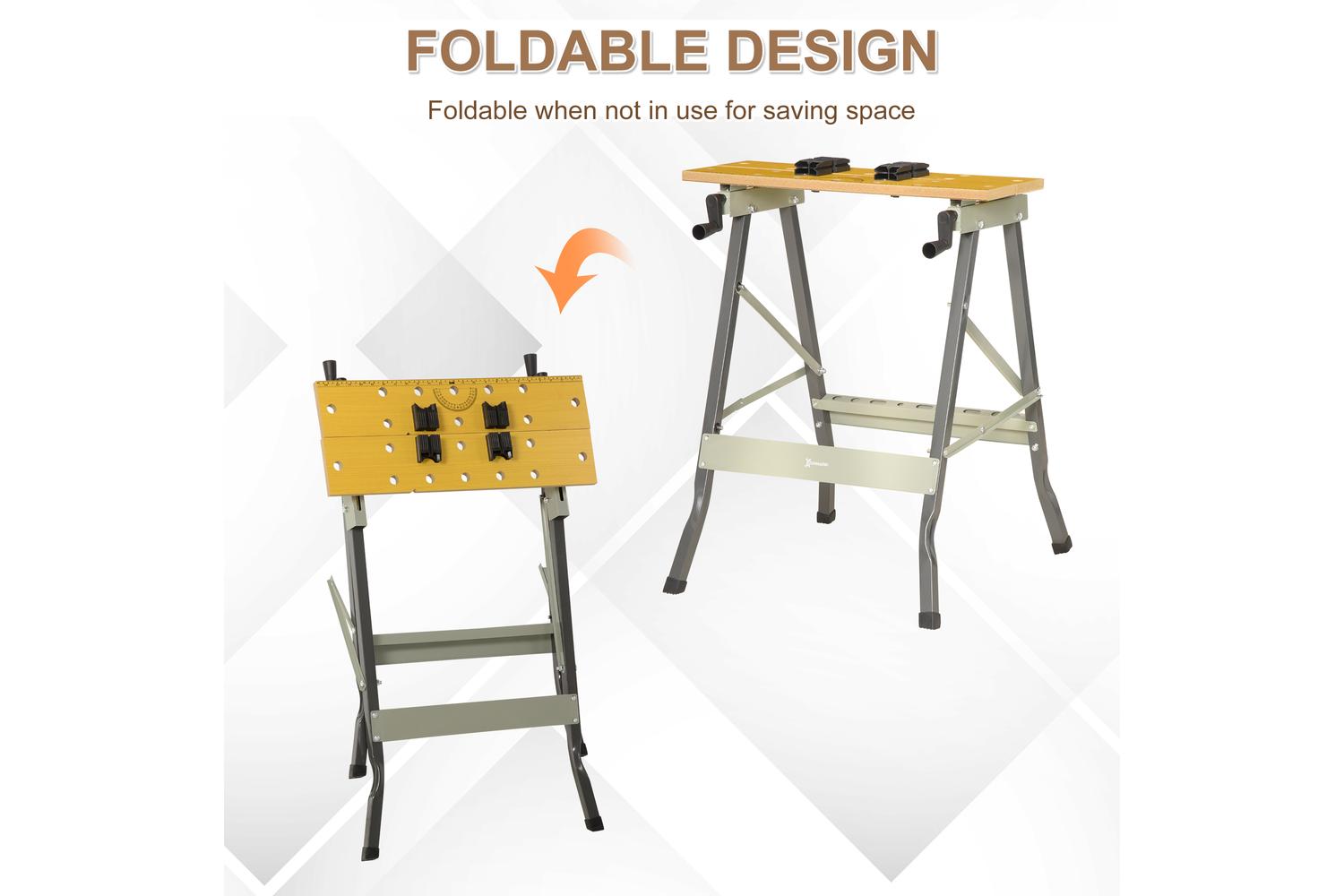 Durhand Saw Horse Folding Clamp Table with Adjustable Clamping Pegs | Grey-3
