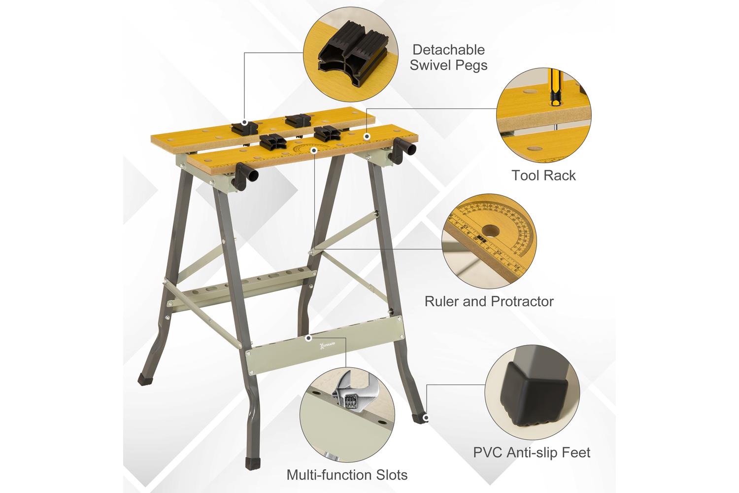 Durhand Saw Horse Folding Clamp Table with Adjustable Clamping Pegs | Grey-5