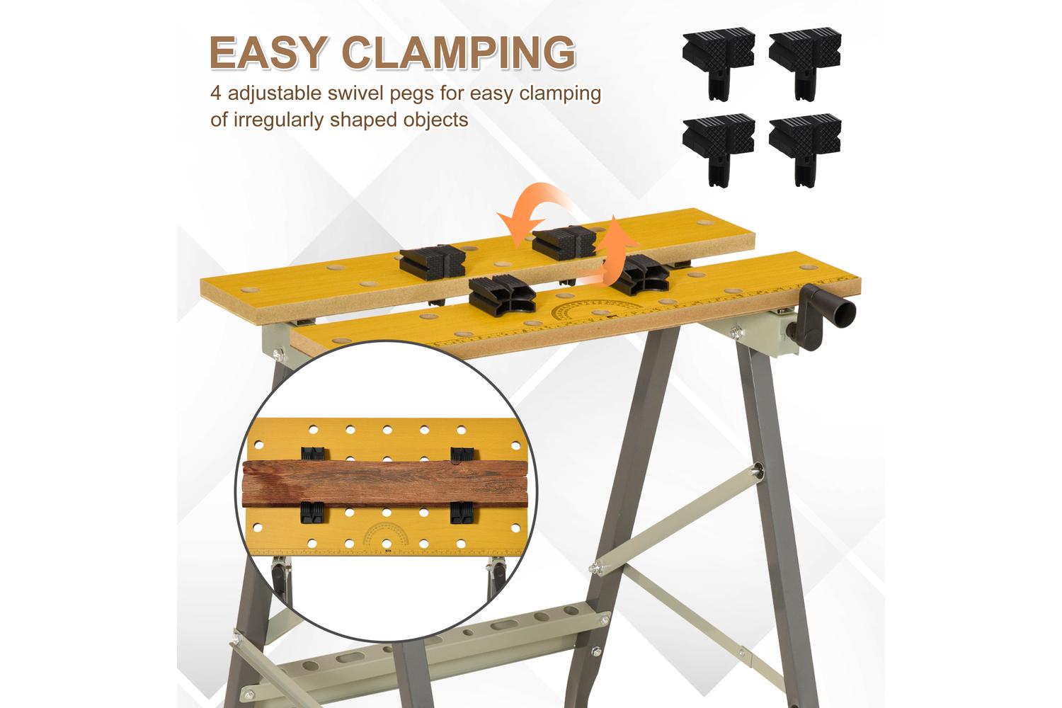 Durhand Saw Horse Folding Clamp Table with Adjustable Clamping Pegs | Grey-6