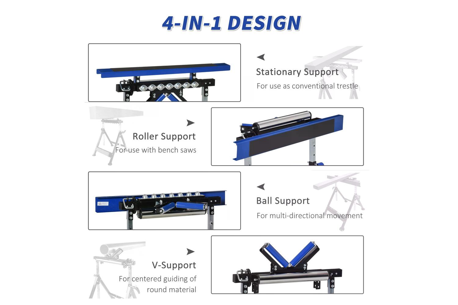 Homcom Multi-Function Workbench Ball Support Stand Roller Trestle | Blue/Black-4