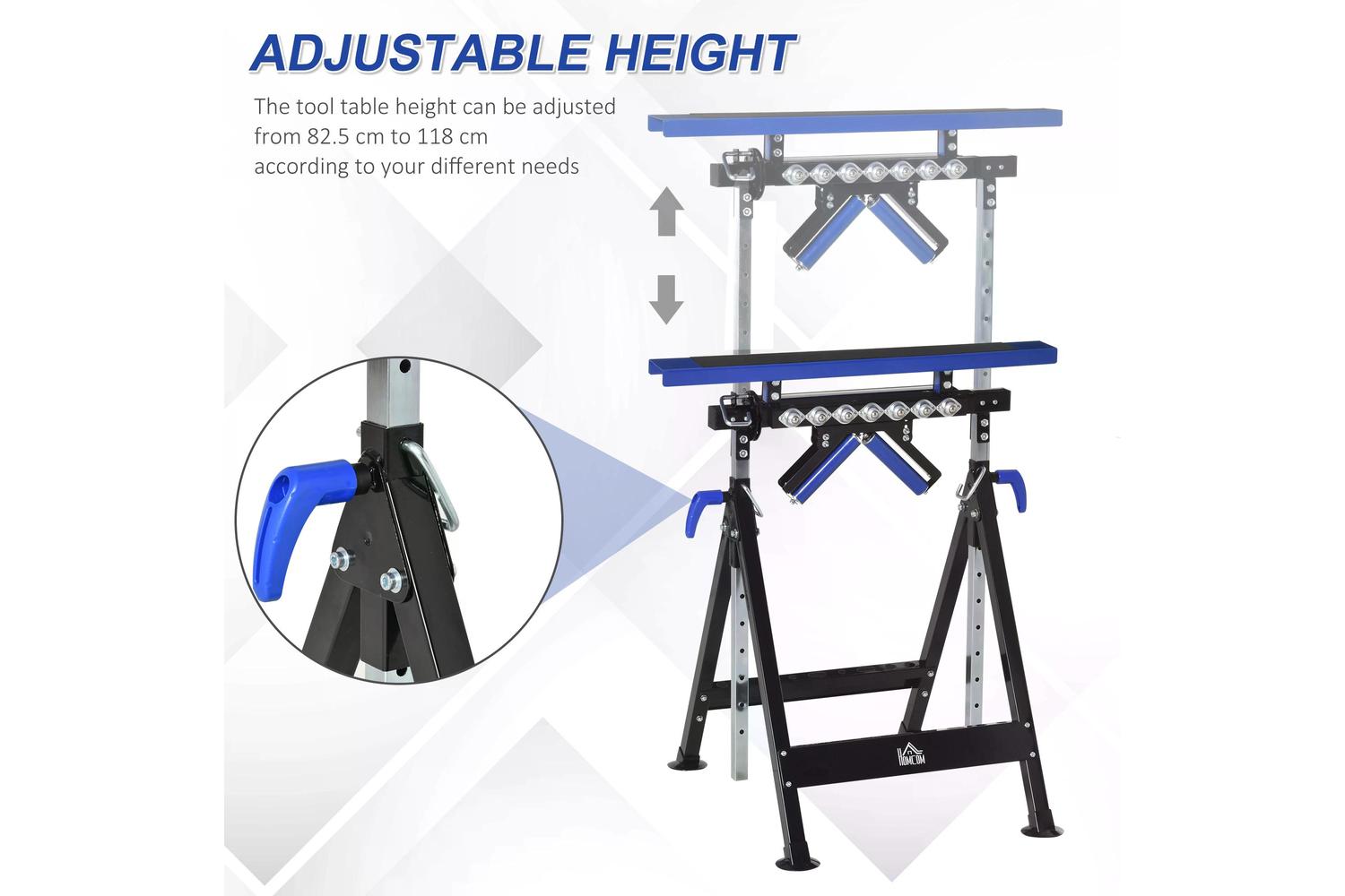Homcom Multi-Function Workbench Ball Support Stand Roller Trestle | Blue/Black-5