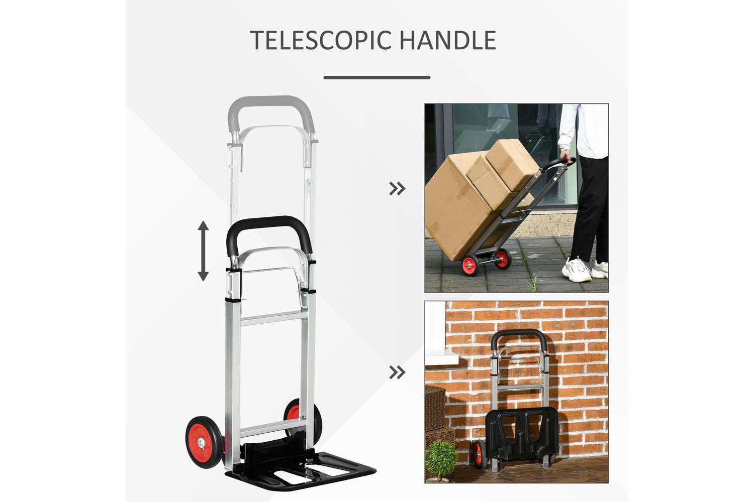 Durhand Heavy Duty Sack Truck Folding with Telescoping Handles | Black/Silver/Red-4