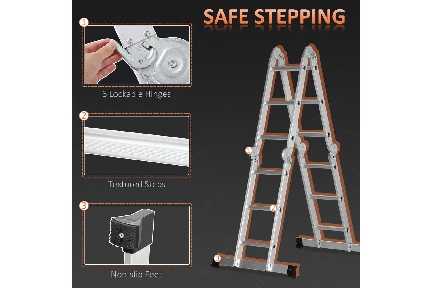 Durhand Telescoping Ladder with Safety Platforms | Silver-4