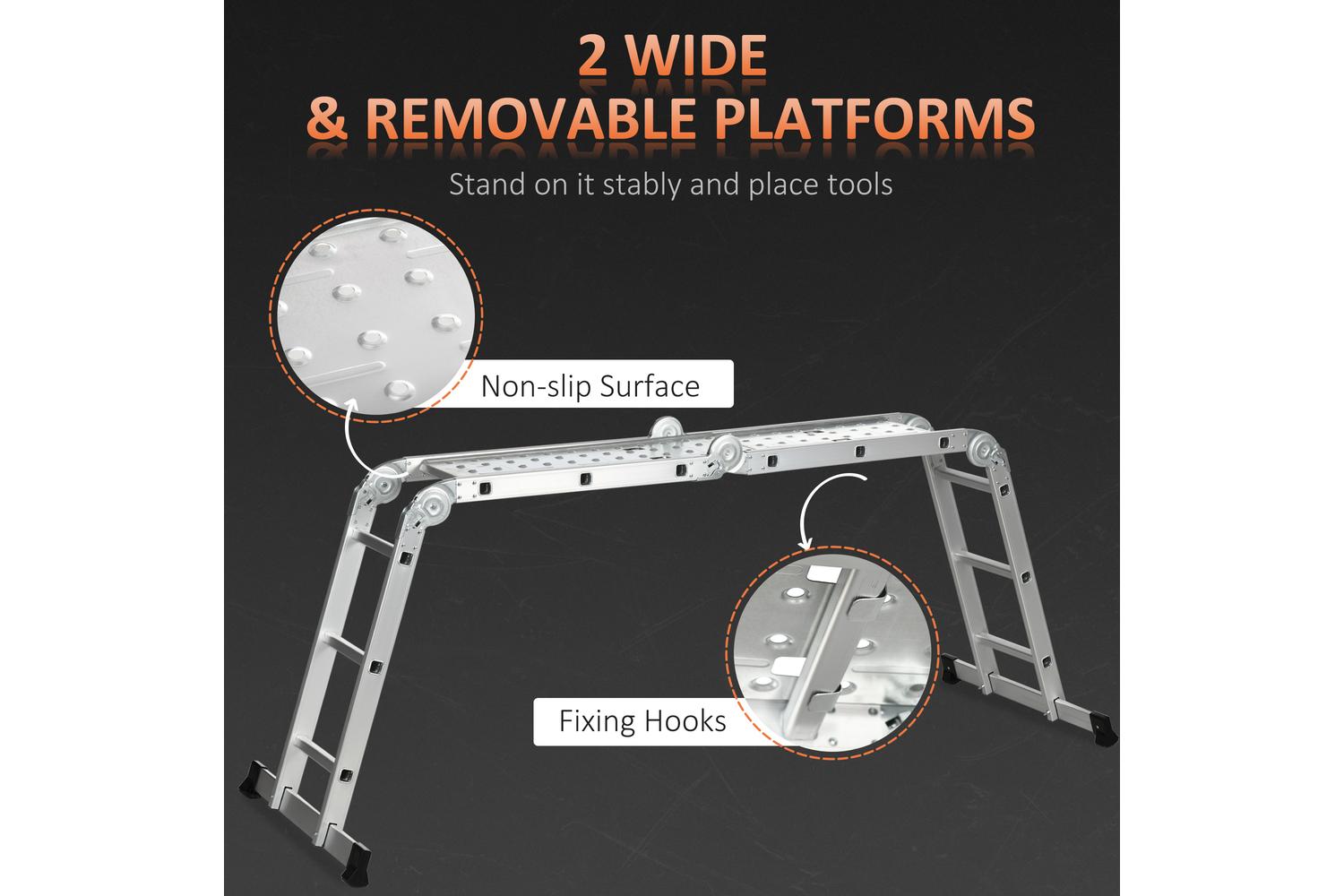 Durhand Telescoping Ladder with Safety Platforms | Silver-7