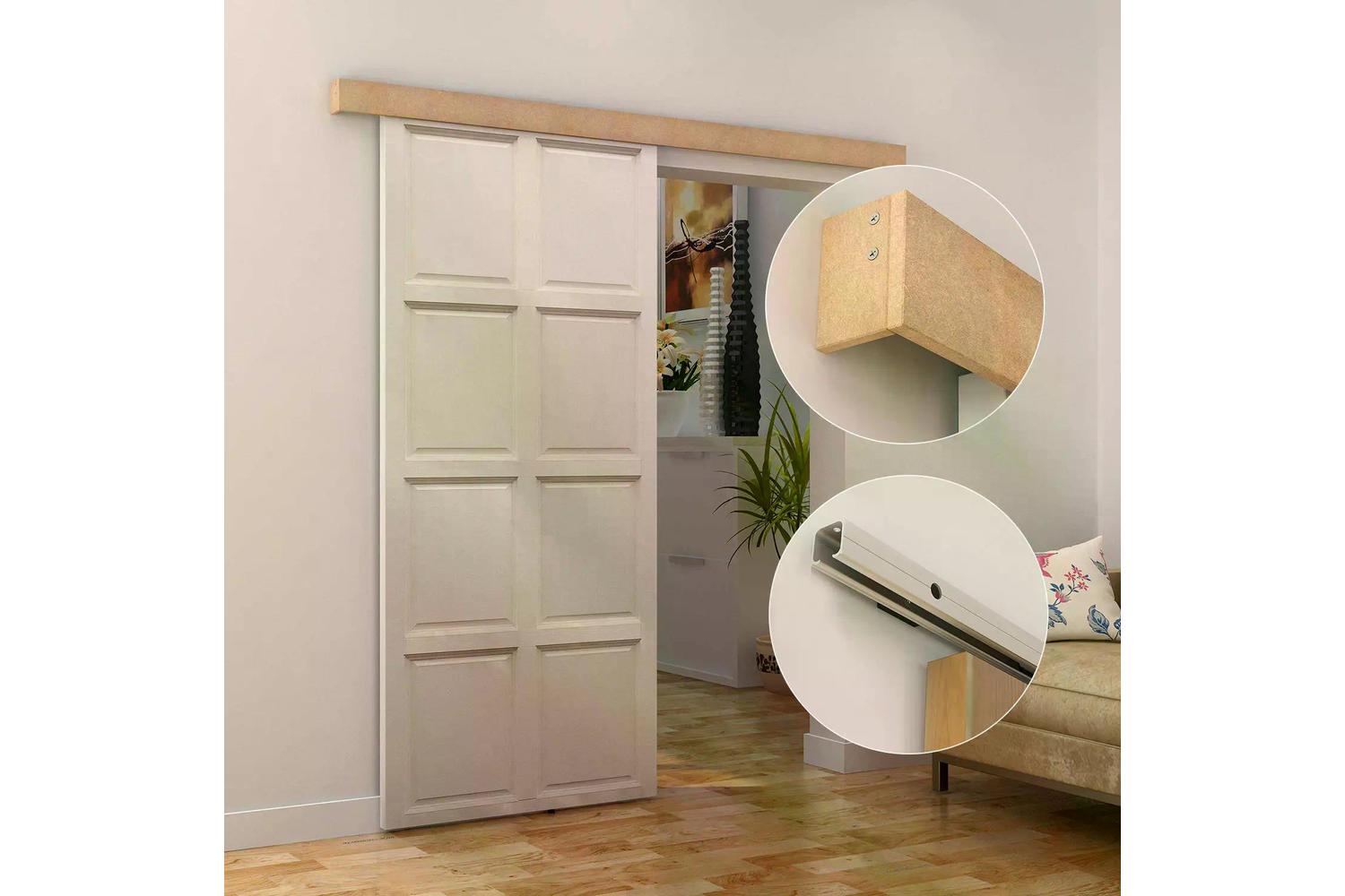 Homcom MDF Sliding Barn Door Track Kit | Brown-8