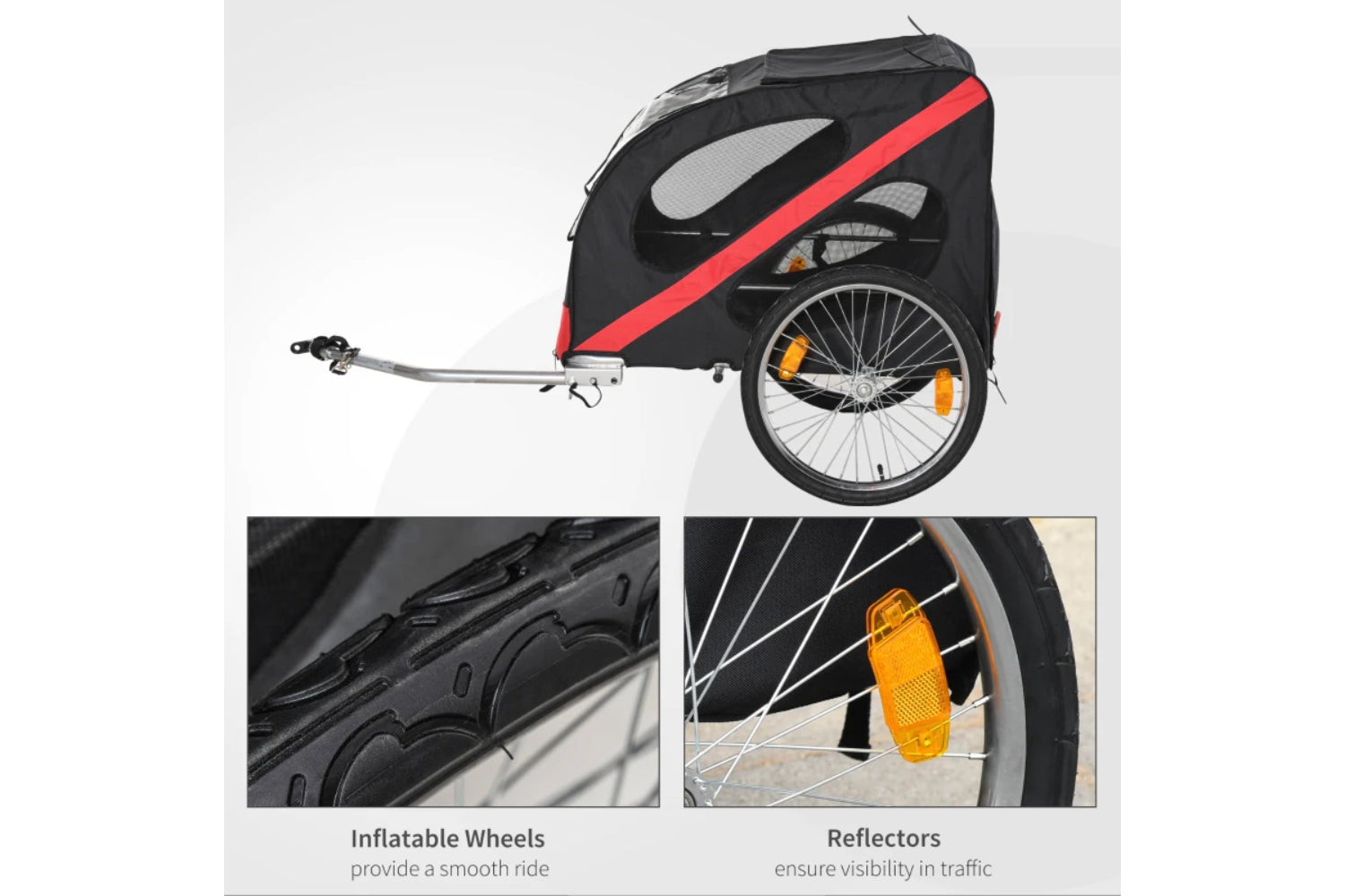 PawHut Dog Bike Trailer with Storage Bag | Black/Red-2