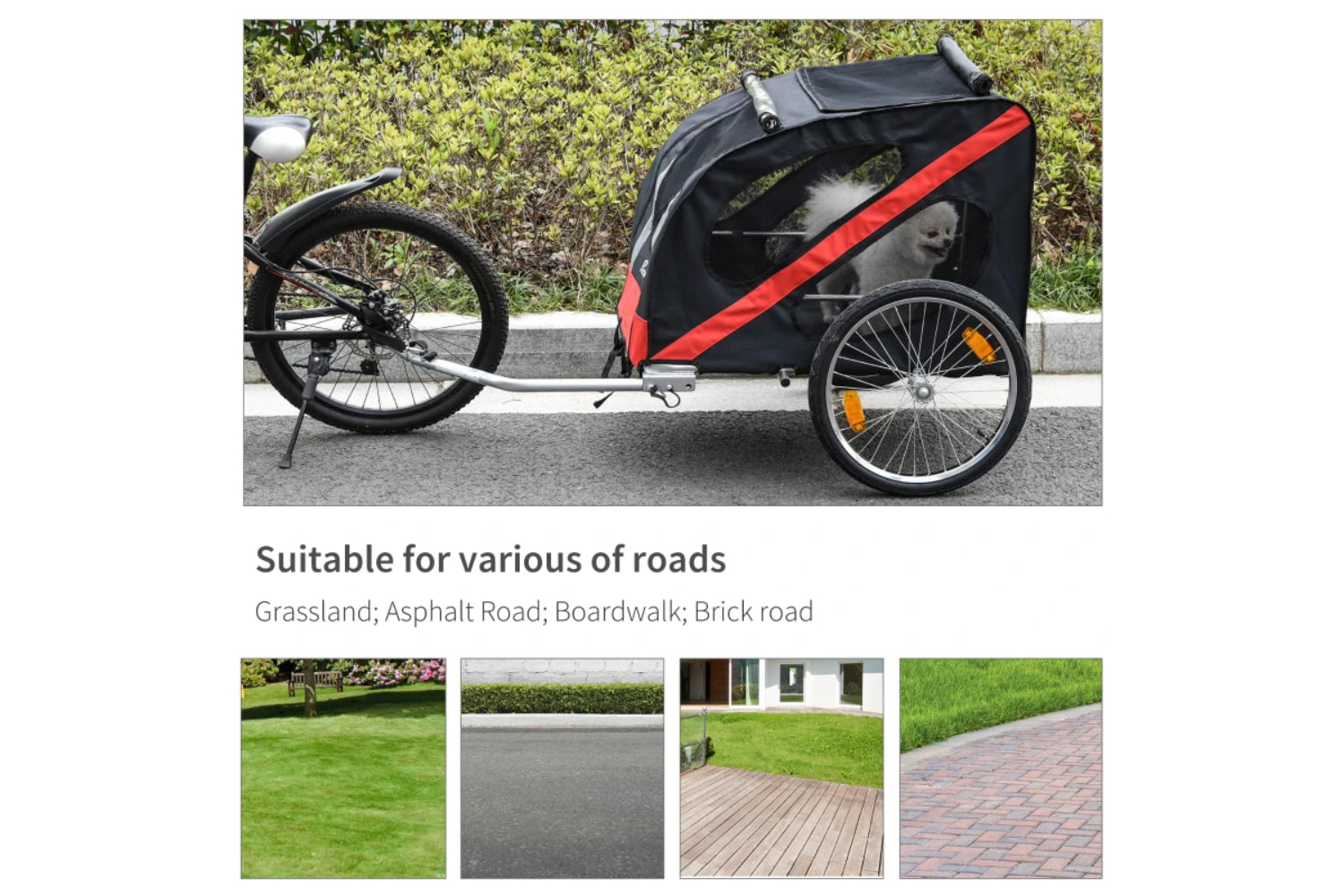 PawHut Dog Bike Trailer with Storage Bag | Black/Red-3