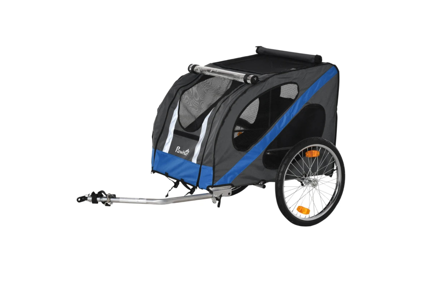PawHut Dog Bike Trailer with Storage Bag | Grey/Blue-6