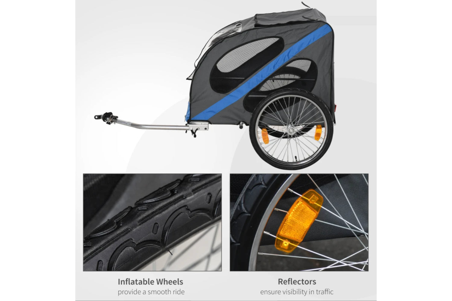 PawHut Dog Bike Trailer with Storage Bag | Grey/Blue-2