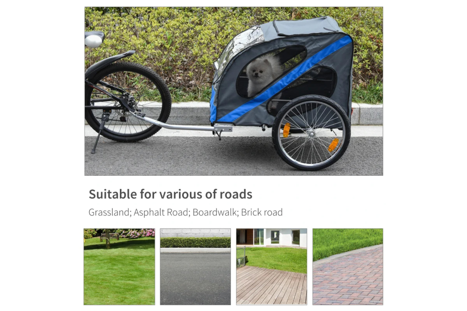 PawHut Dog Bike Trailer with Storage Bag | Grey/Blue-3
