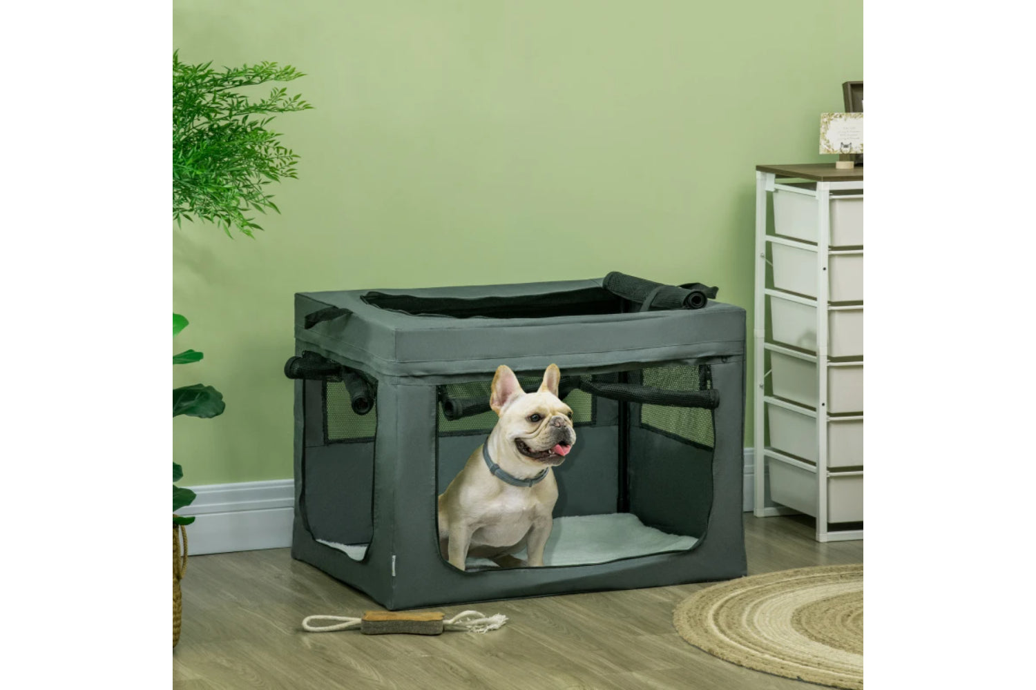 PawHut Folding Small Medium Fabric Dog Travel Crate | Grey/Black-6