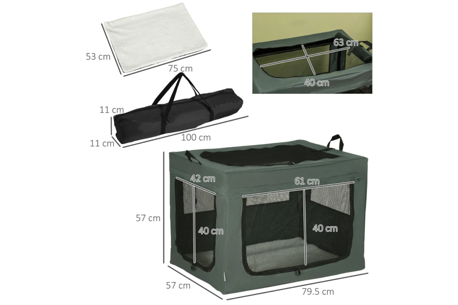 PawHut Folding Small Medium Fabric Dog Travel Crate | Grey/Black-7