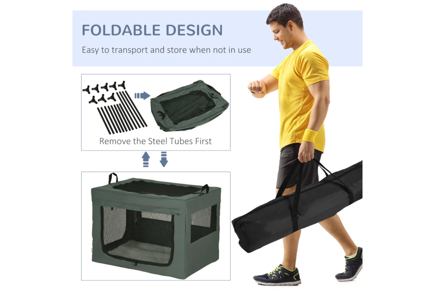 PawHut Folding Small Medium Fabric Dog Travel Crate | Grey/Black-2