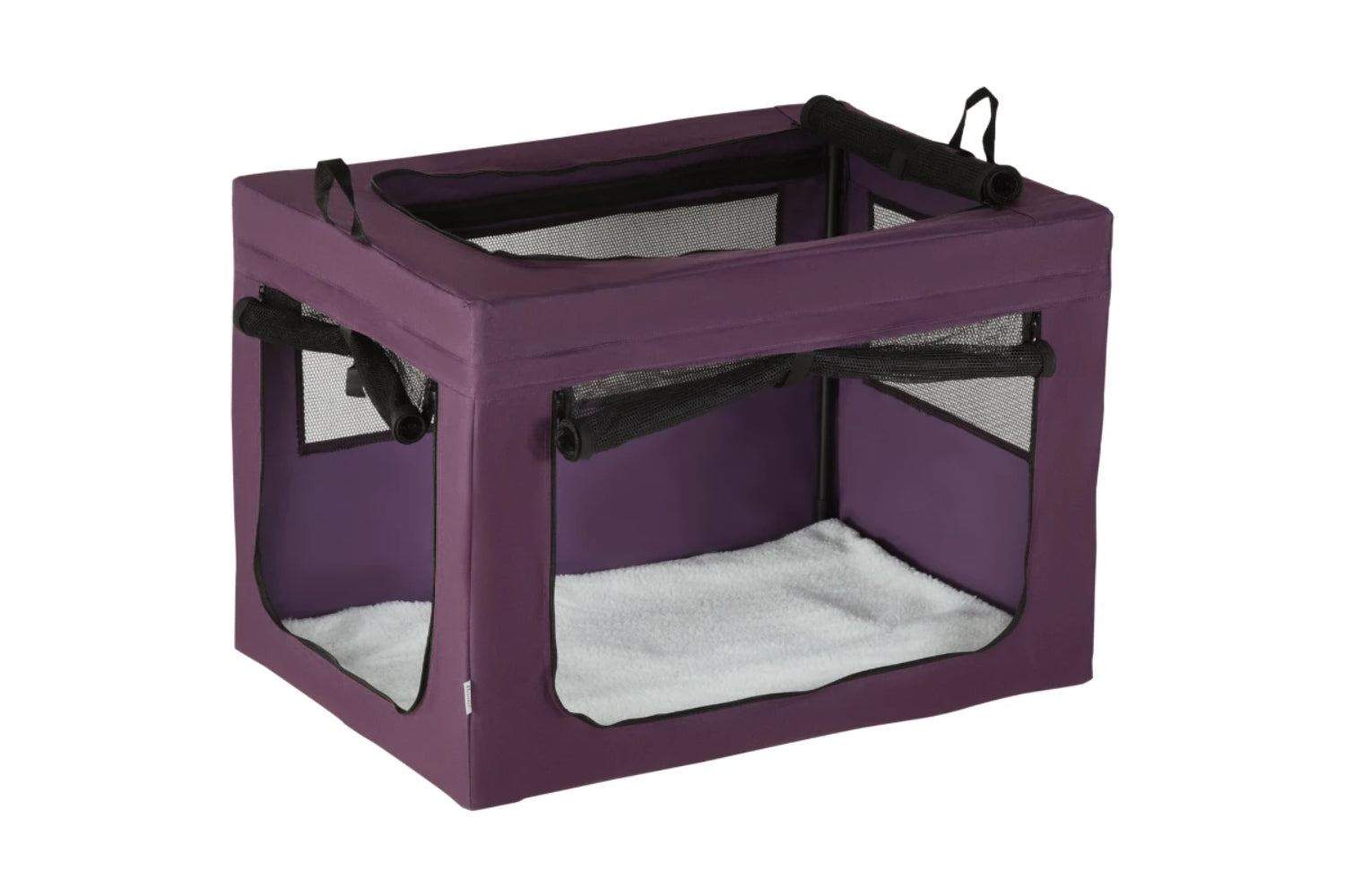 PawHut Folding Large Medium Fabric Dog Travel Crate | Purple/Black