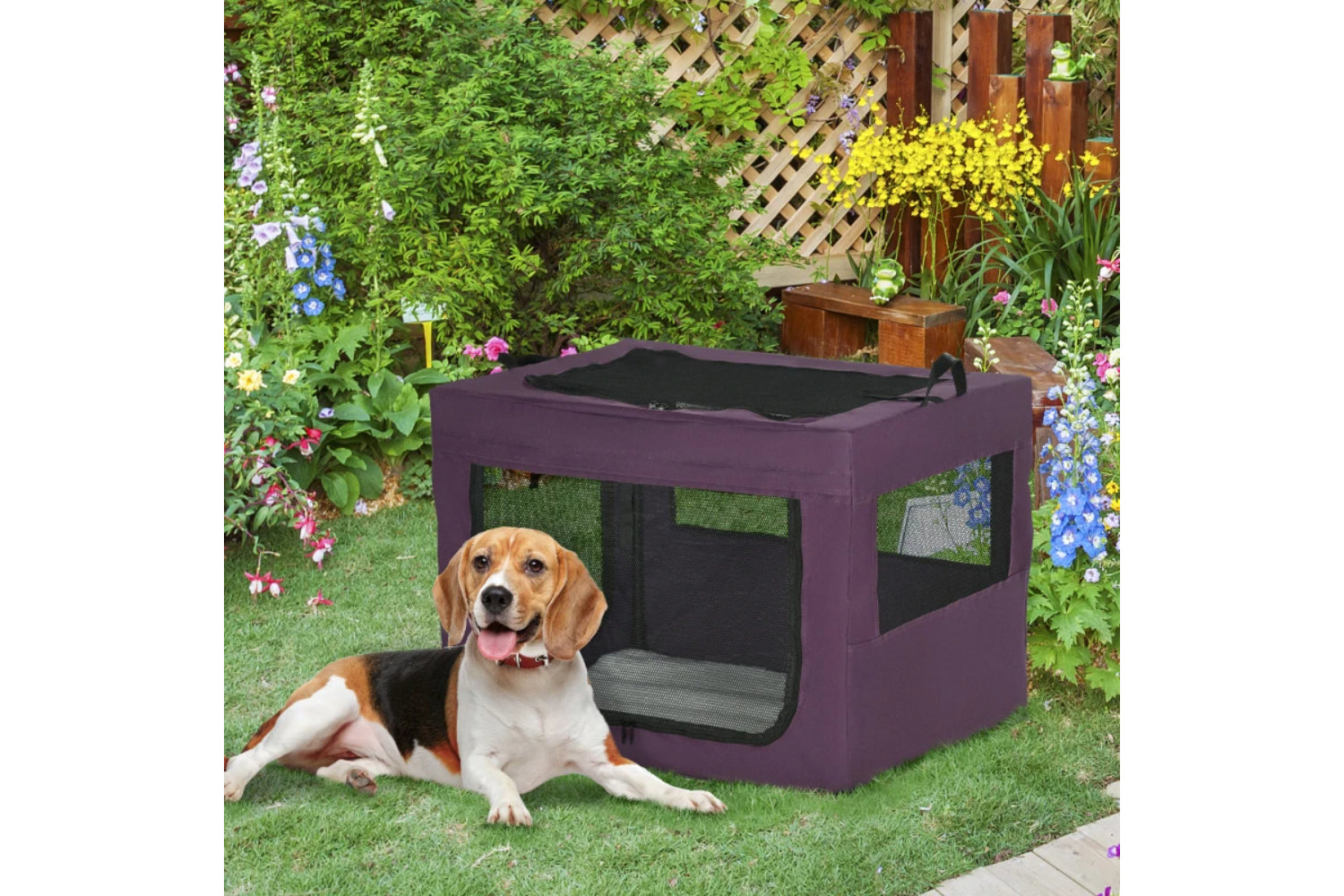 PawHut Folding Large Medium Fabric Dog Travel Crate | Purple/Black-6